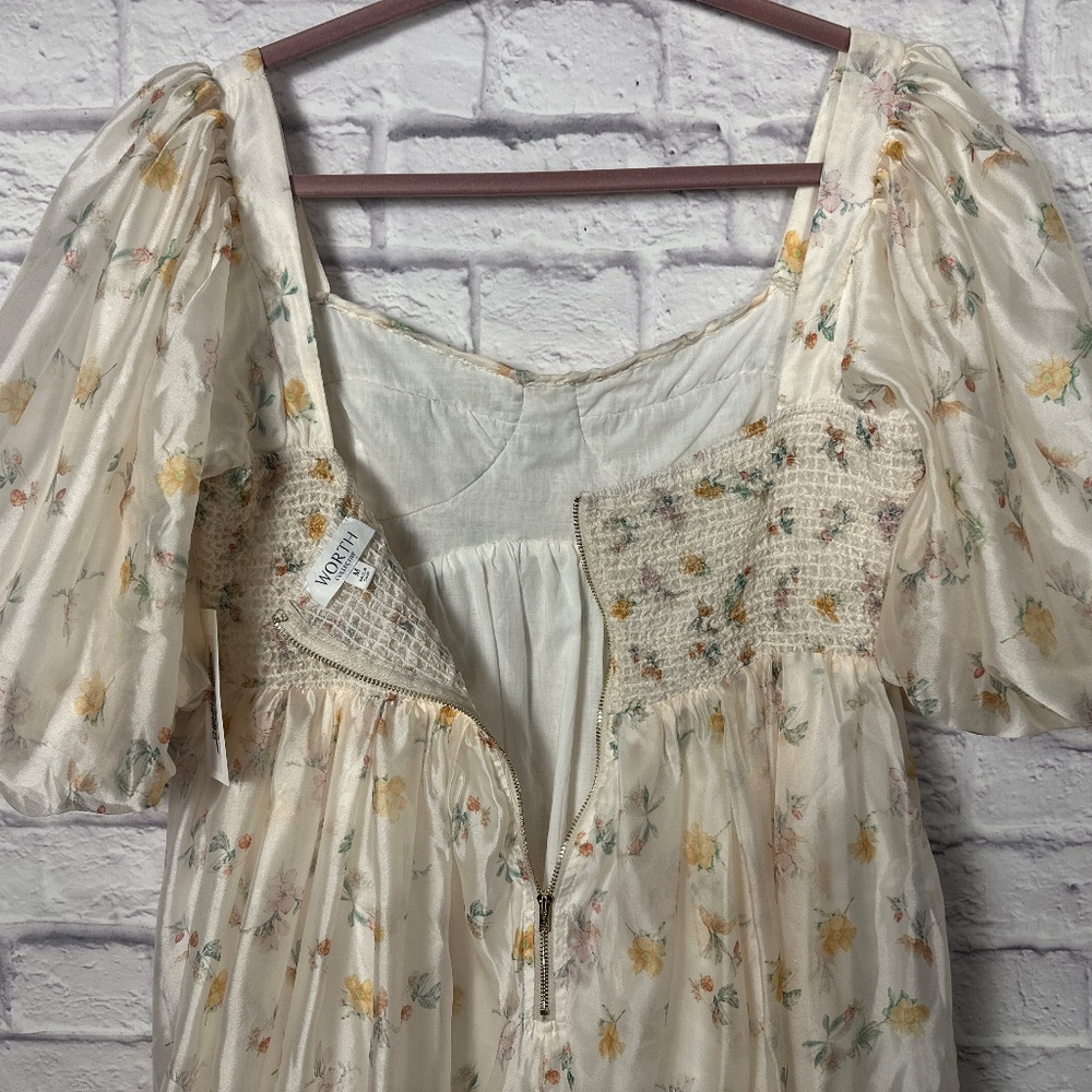 Worth Cream Floral Midi Dress with Puff Sleeves - Picture 5 of 15